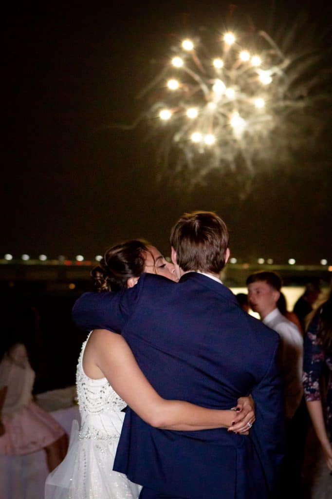 Liz and Nick Kissing Under Fireworks Display